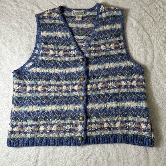 L.L. Bean Tops - L.L. Bean Women's Multicolored Knit Vest Vintage Size Medium USA 100% Cotton 90s